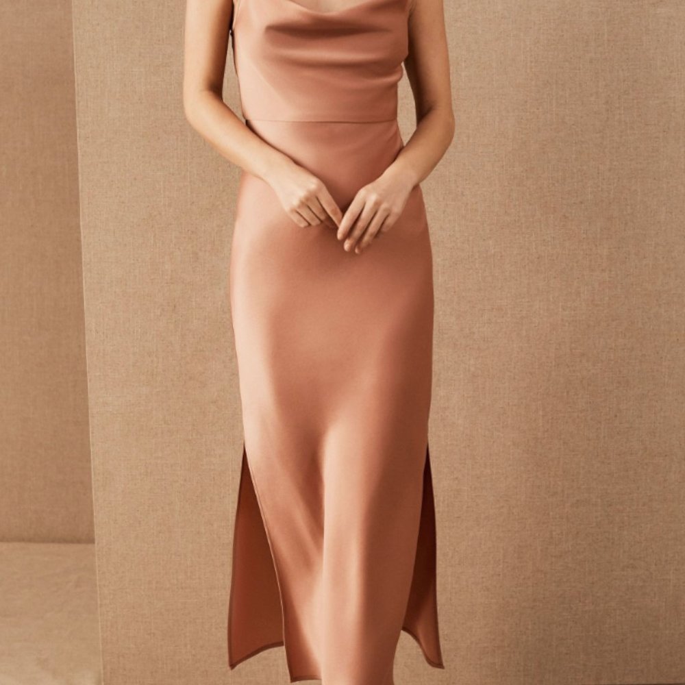 BHLDN CALI SATIN CHARMEUSE MIDI DRESS Sedona Sunset Size 8 - Picture 4 of 4